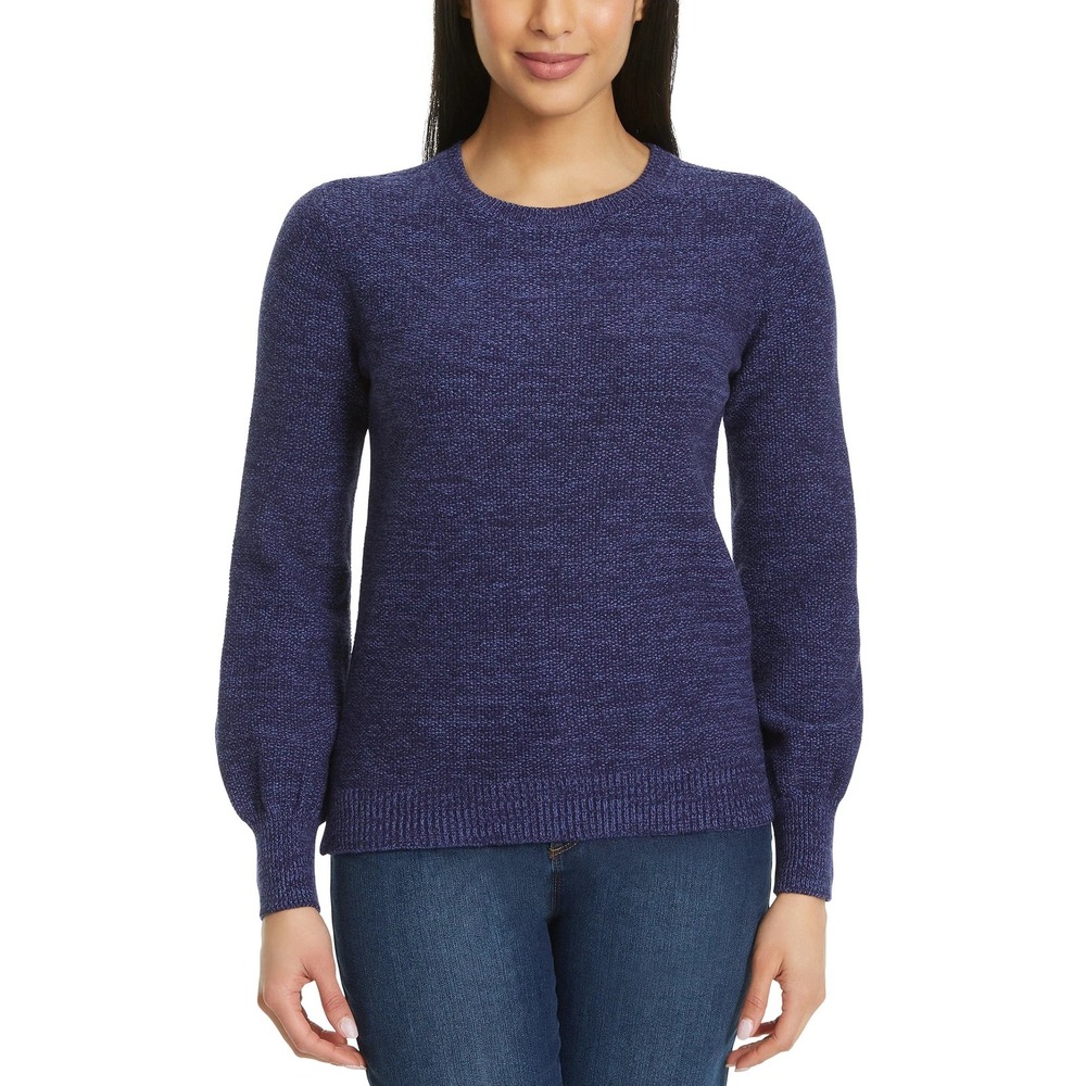 Gloria Vanderbilt Womens Crewneck Sweater Blue Marled Knit Pullover Size Medium